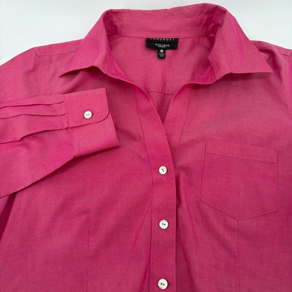Foxcroft Womens Non-Iron Fitted Button Down Shirt Pink Long Sleeve Size 12